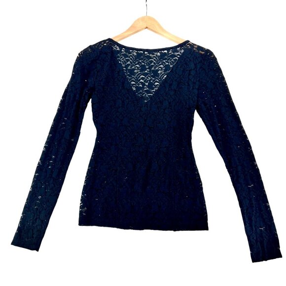 Free People Intimacy Black Lace Long Sleeve  V Neck Top Size - Picture 2 of 9